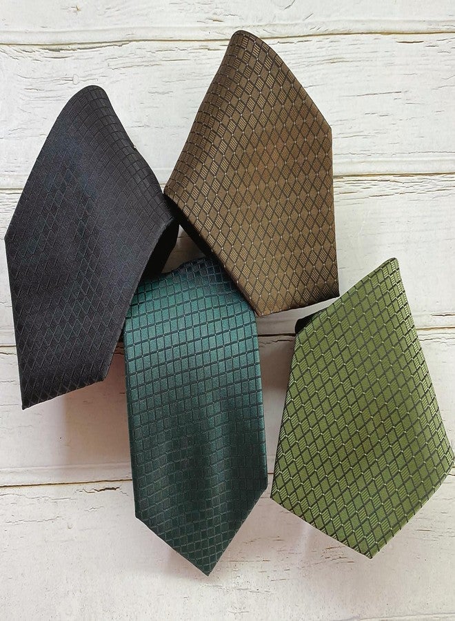 KissTies Mens Truffle Brown Tie Checkered Necktie Wedding Ties For Men - Image 3